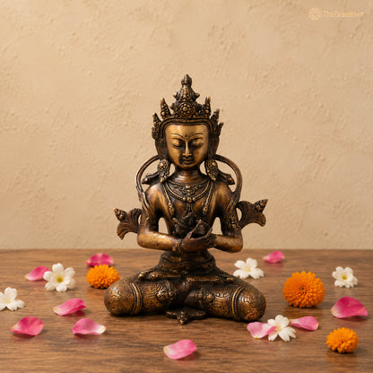Brass Vajradhara Gautama Buddha Idol – Handcrafted Buddha Ajita Bodhisattva Murti for Pooja, Home Décor &amp; Spiritual Gifting 11 Inch