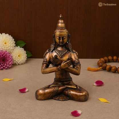 Unique Brass Handcrafted Vajrasattva Murti – Handcrafted Dorje Sempa Buddhist Murti for Pooja, Meditation, Home Décor &amp; Spiritual Gifting 14 Inch