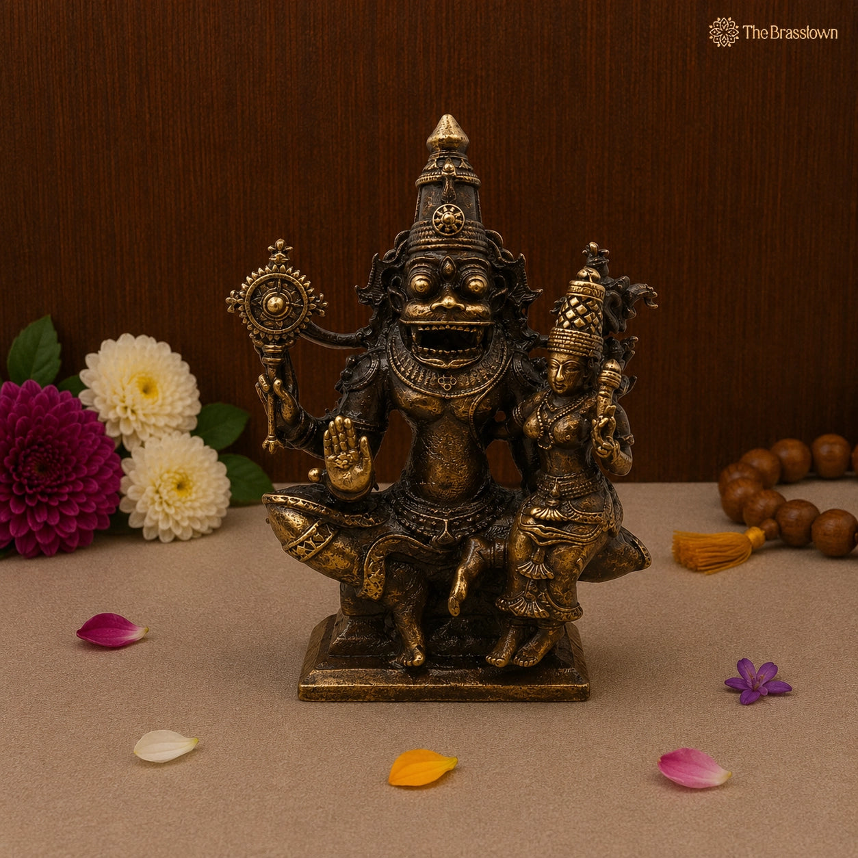 Brass Lakshmi Narasimha Idol – Traditional Narahari Swamy Murti for Pooja, Home Mandir, Spiritual Décor &amp; Gifting 2.5 Inch