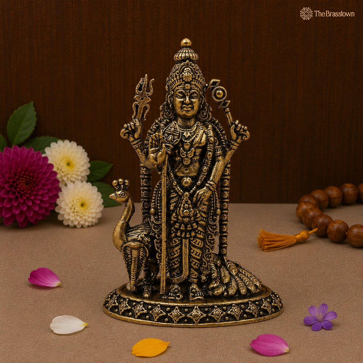 Brass Murugan Idol – Kartikeya / Skanda / Subramanya Statue, Handcrafted Lord Murugan Murti for Puja &amp; Home Décor 1.5 Inch