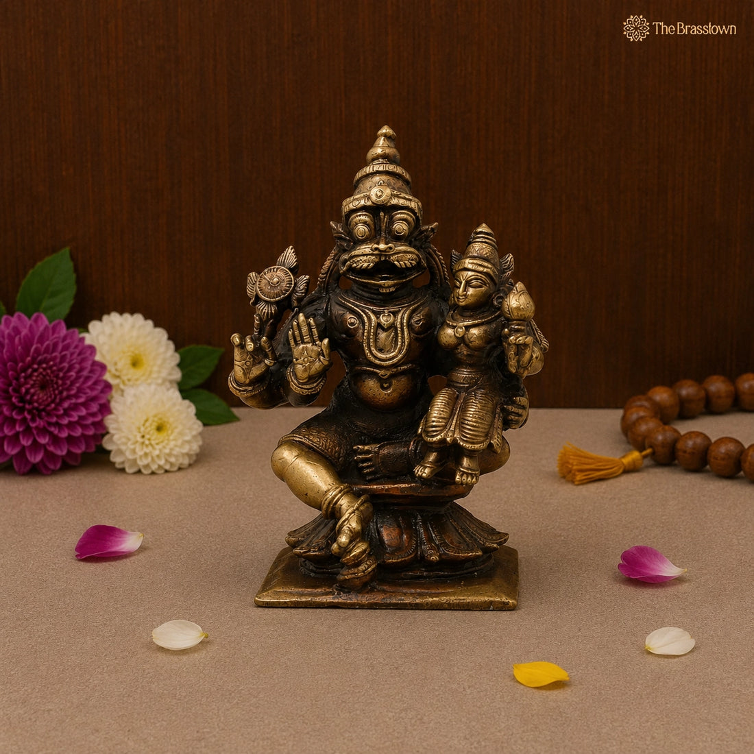 Brass Lakshmi Narasimha Idol – Traditional Narahari Swamy Chola Style Murti for Pooja, Home Mandir, Spiritual Décor &amp; Gifting 3 Inch