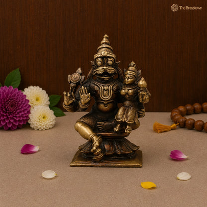 Brass Lakshmi Narasimha Idol – Traditional Narahari Swamy Chola Style Murti for Pooja, Home Mandir, Spiritual Décor &amp; Gifting 3 Inch