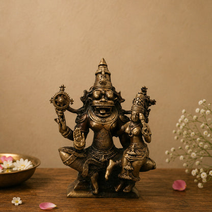 Traditional Brass Lakshmi Narasimha Idol – Traditional Narahari Swamy Chola Style Sculpture for Pooja, Home Mandir, Spiritual Décor &amp; Gifting 3 Inch