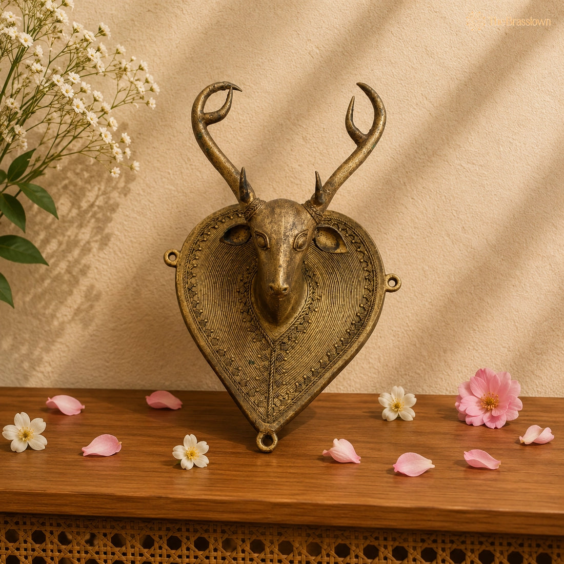 Handcrafted Brass Deer Wall Hanging 8 Inch