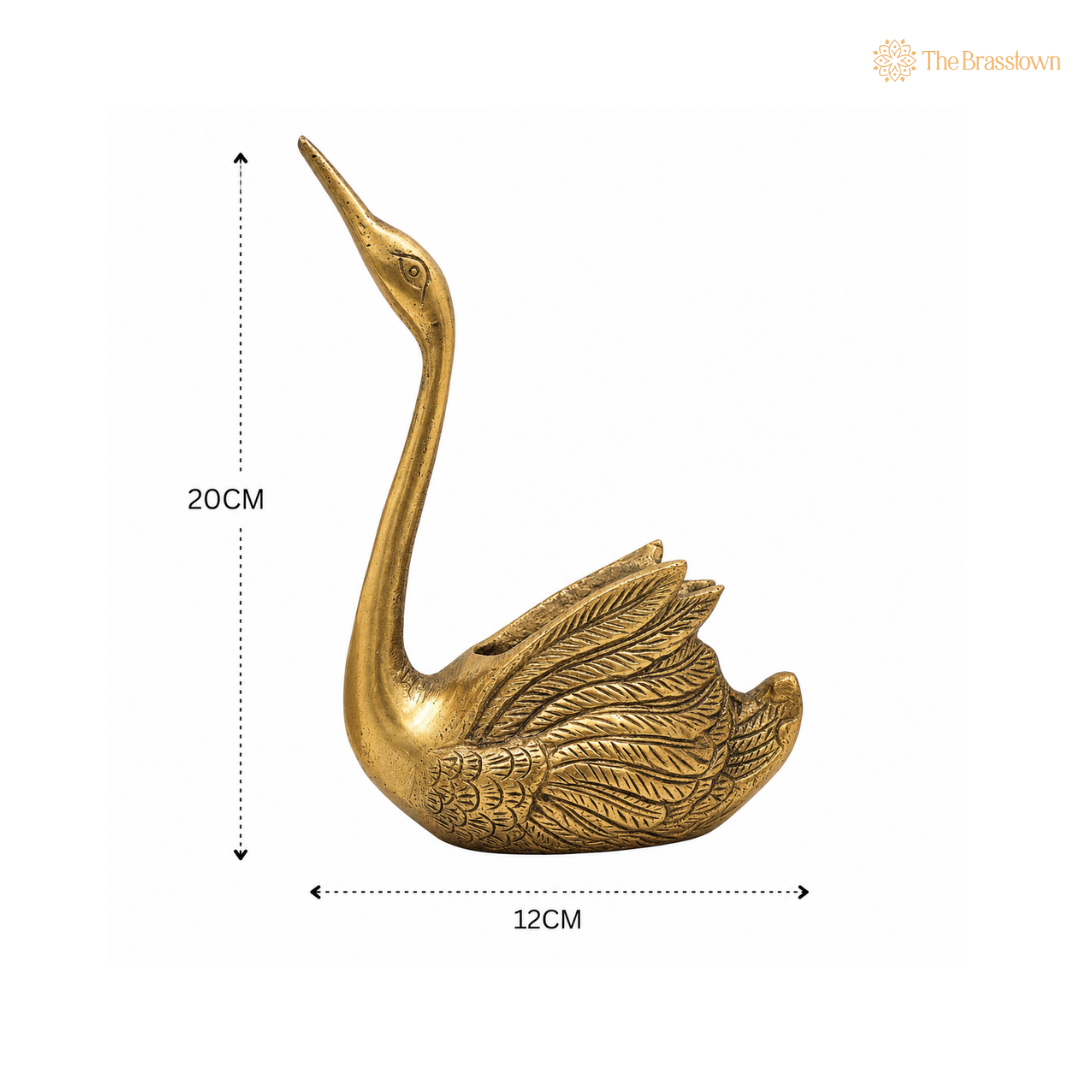 Handcrafted Brass Swan Figurines 8 Inch