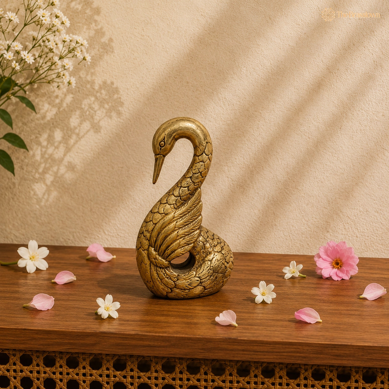 Handcrafted Brass Swan Figurine 10.5 Inch