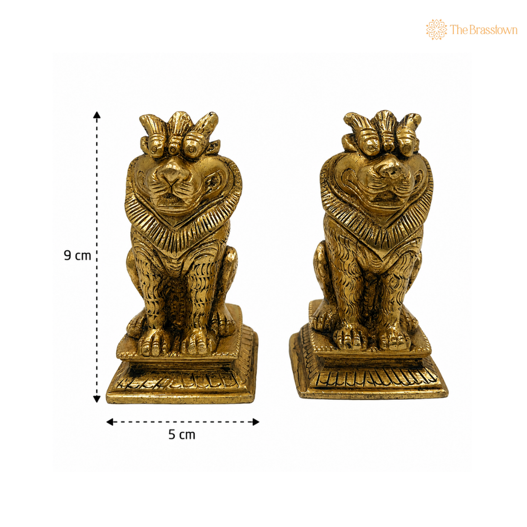 Handcrafted Brass Lion Statues (Pair) 3.5 Inch