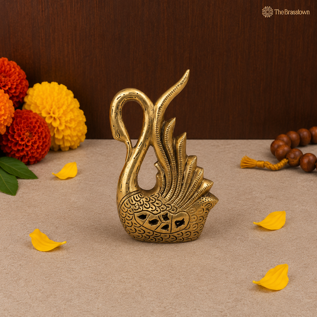 Handcrafted Brass Swan Sculpture 8 Inch
