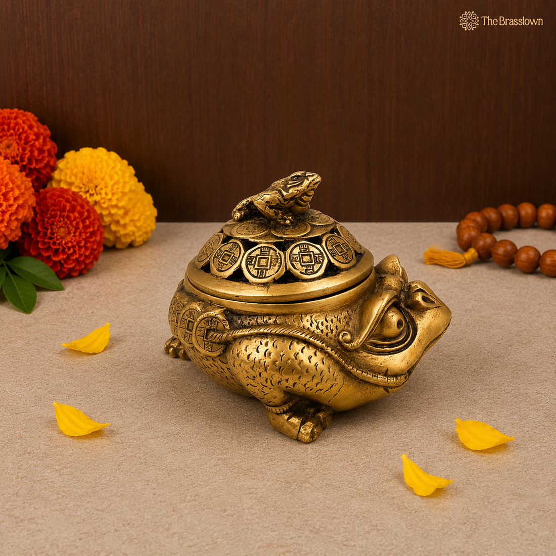 Handcrafted Brass Feng Shui Money Frog Box 5 Inch