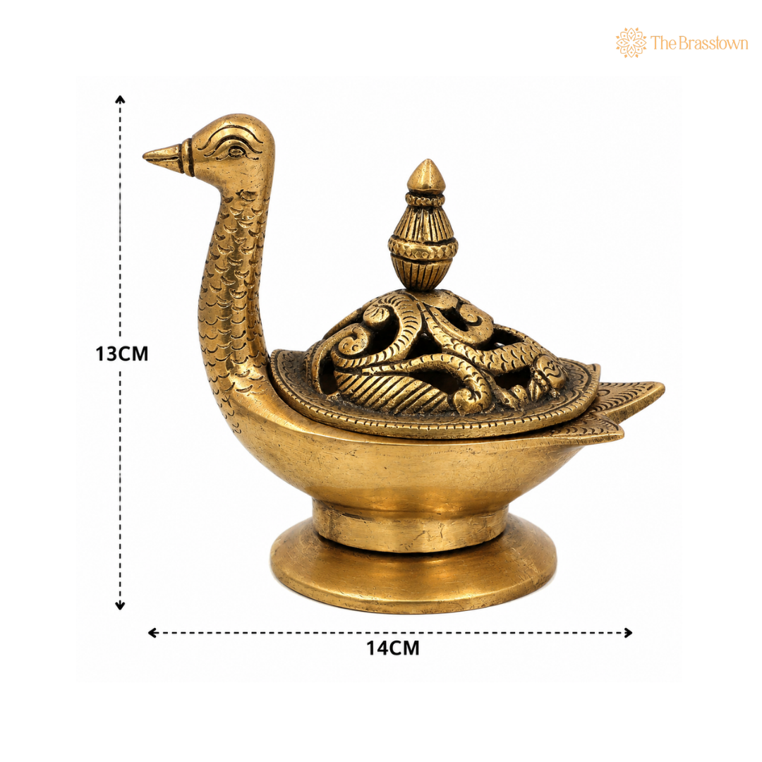 Handcrafted Brass Swan Bowl with Lid 5 Inch