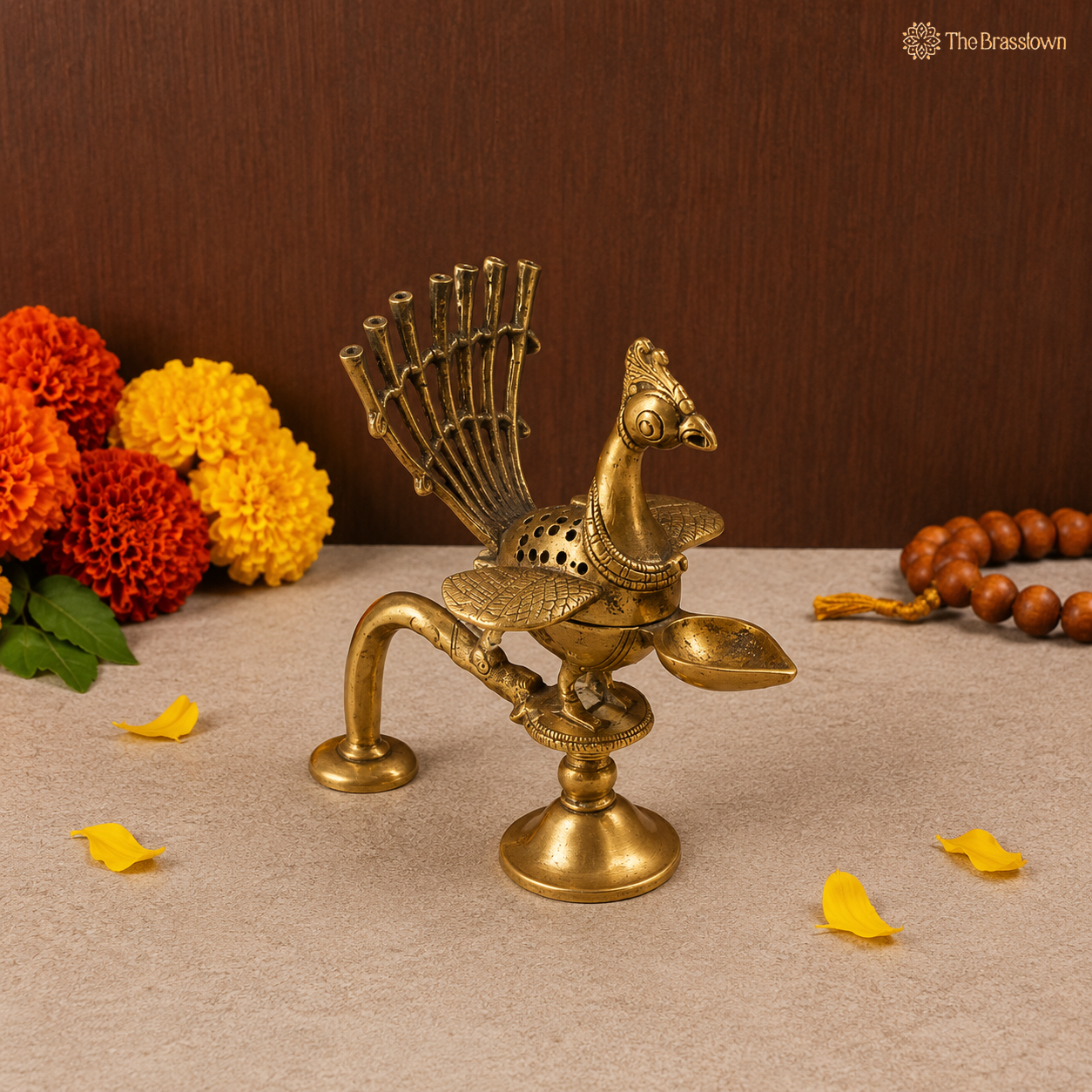 Handcrafted Brass Peacock Dhoop Dani 9 Inch