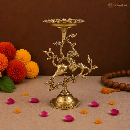 Ornate Brass Yali Candle Holder – A Symbol of Grace and Strength 9.5 Inch