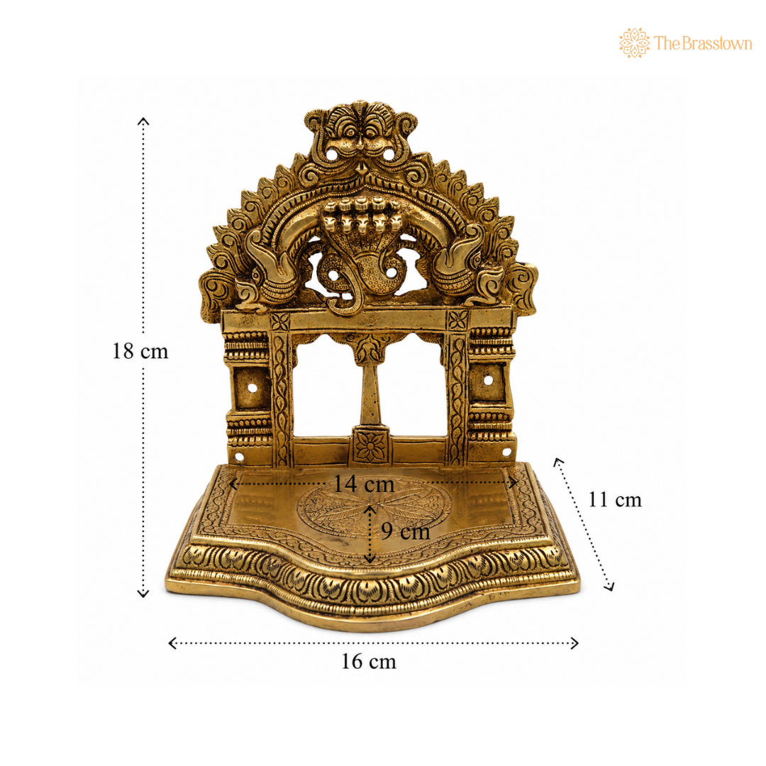 Ornate Brass Temple with Peacock Motif 7 Inch