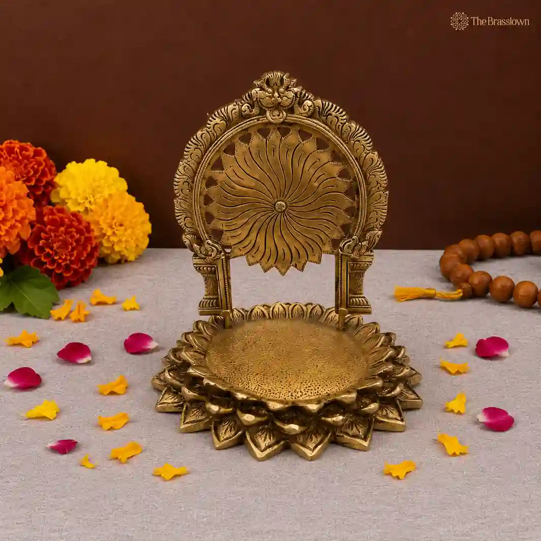 Brass Lotus Petal Base Temple – A Divine Symbol of Elegance 9 Inch