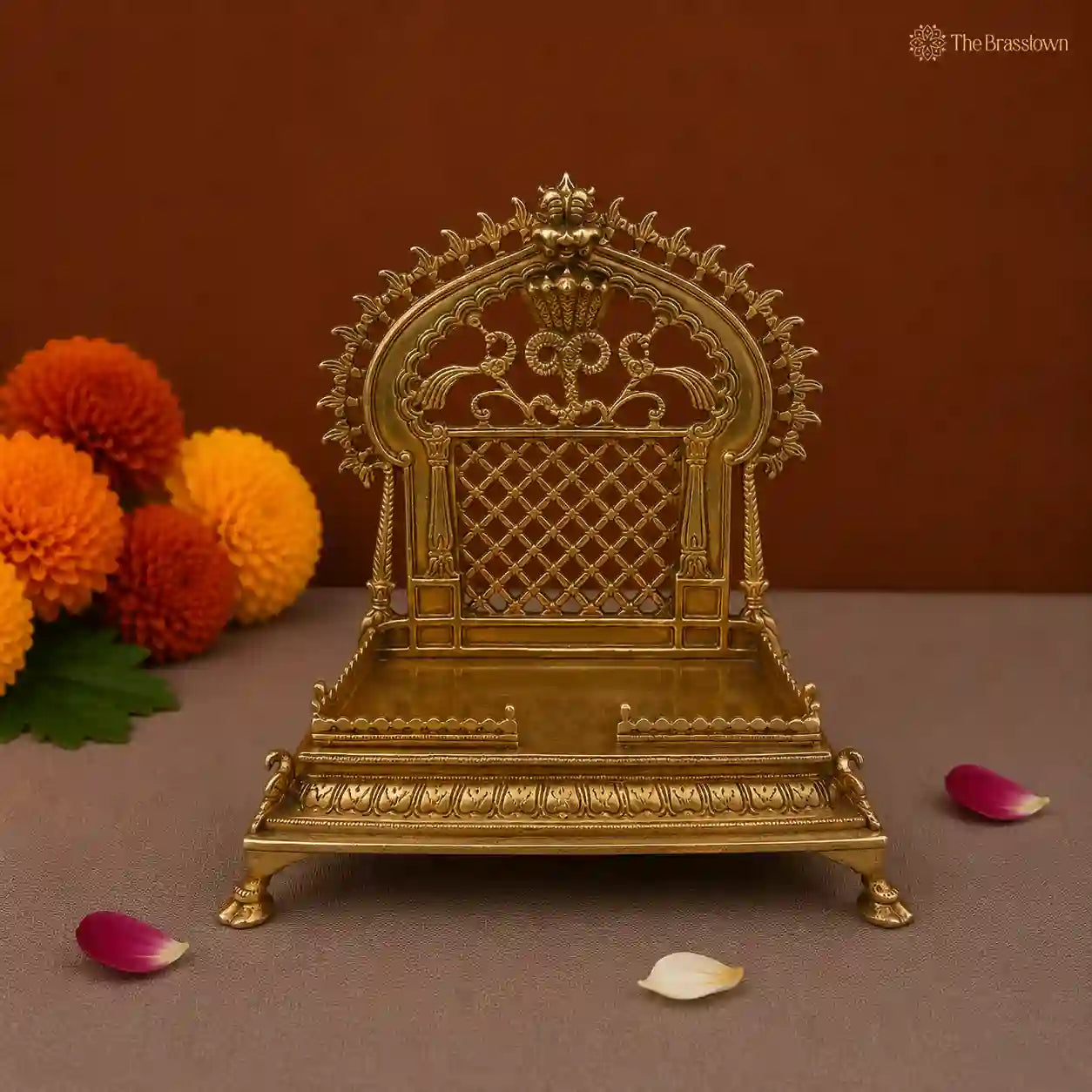 Exquisite Brass Throne with Intricate Serpent Design 14 Inch