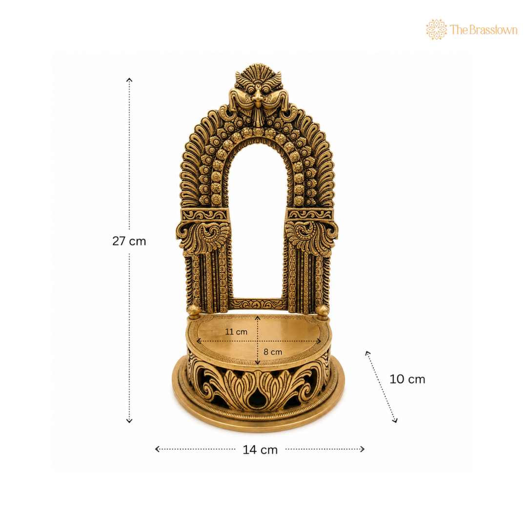 Regal Brass Temple Arch with Guardian Lions 11 Inch