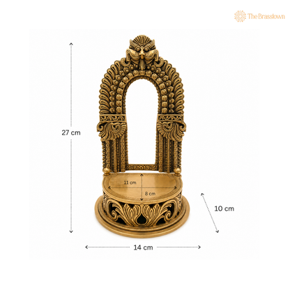 Regal Brass Temple Arch with Guardian Lions 11 Inch