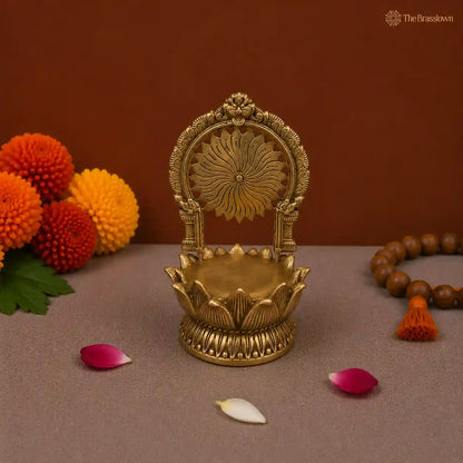 Brass Lotus Pedestal with Radiant Arch 10.5 Inch