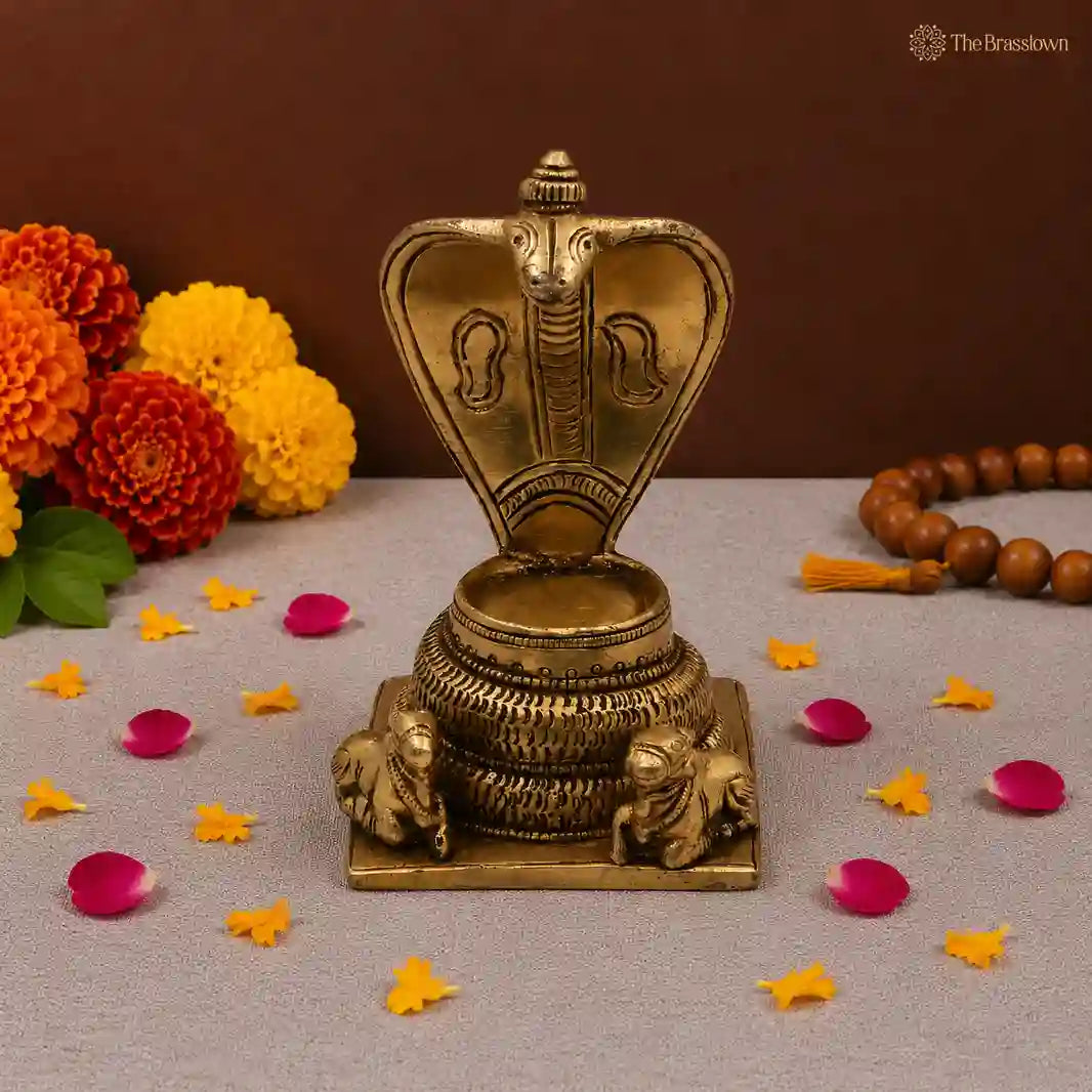 Traditional Brass Naga Statue with Intricate Detailing 5 Inch