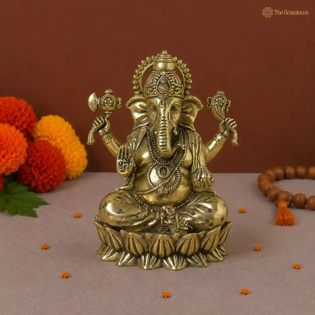 Brass Ganesha Idol – Auspicious and Graceful Décor 3.5 Inch
