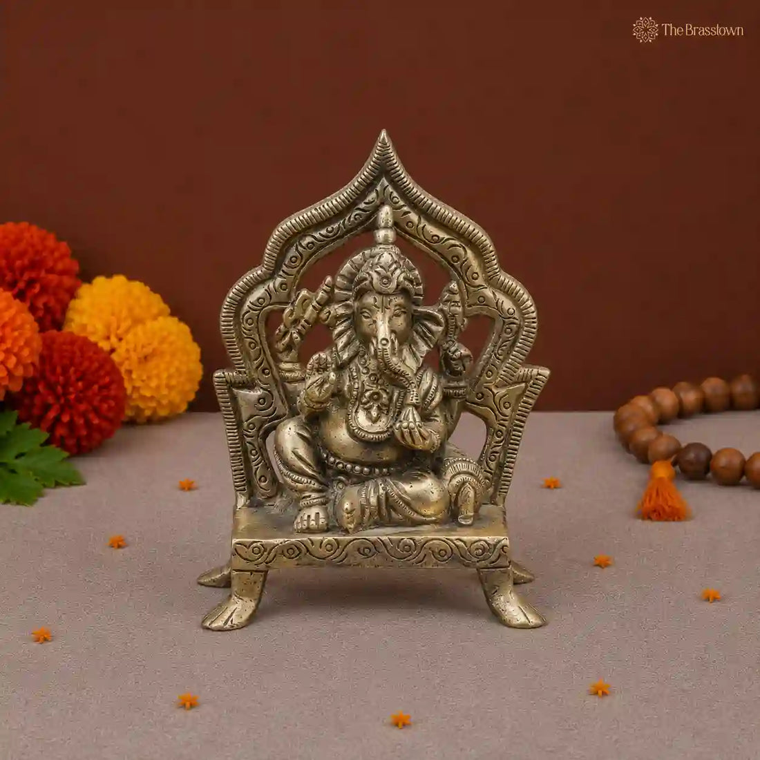 Brass Ganesha Idol – Intricately Designed for Home &amp; Temple Décor 4 Inch