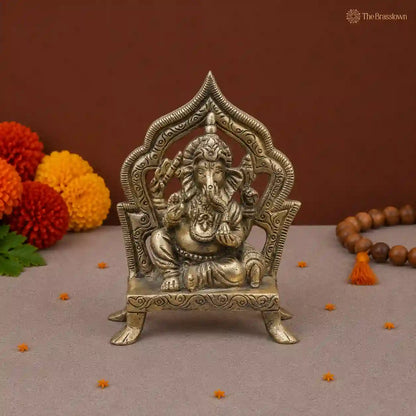 Brass Ganesha Idol – Intricately Designed for Home &amp; Temple Décor 4 Inch