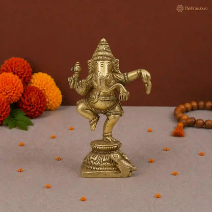 Brass Dancing Ganesha Idol 4 Inch