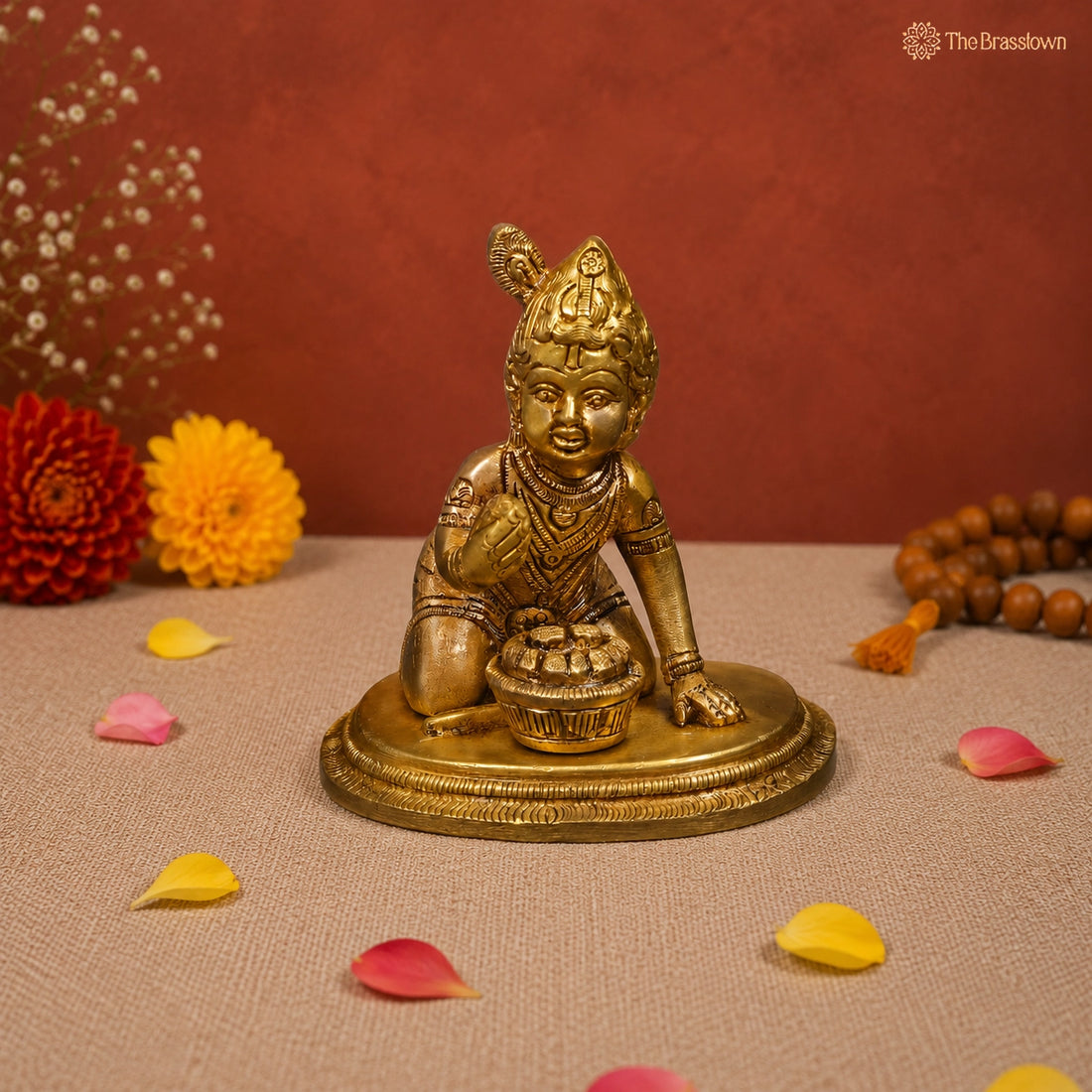 Brass Baby Krishna with Makhan Handi Idol 3 Inch