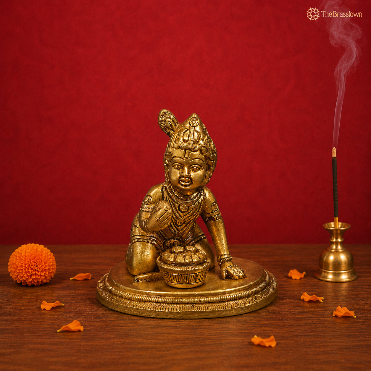 Brass Baby Krishna with Makhan Handi Idol 3 Inch