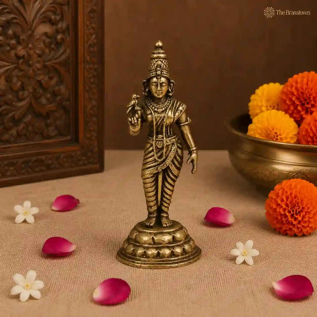 Brass Parvati (Gowri / Uma / Mahagauri) Idol – Handcrafted Shakti Murti for Home Temple &amp; Pooja 3 Inch