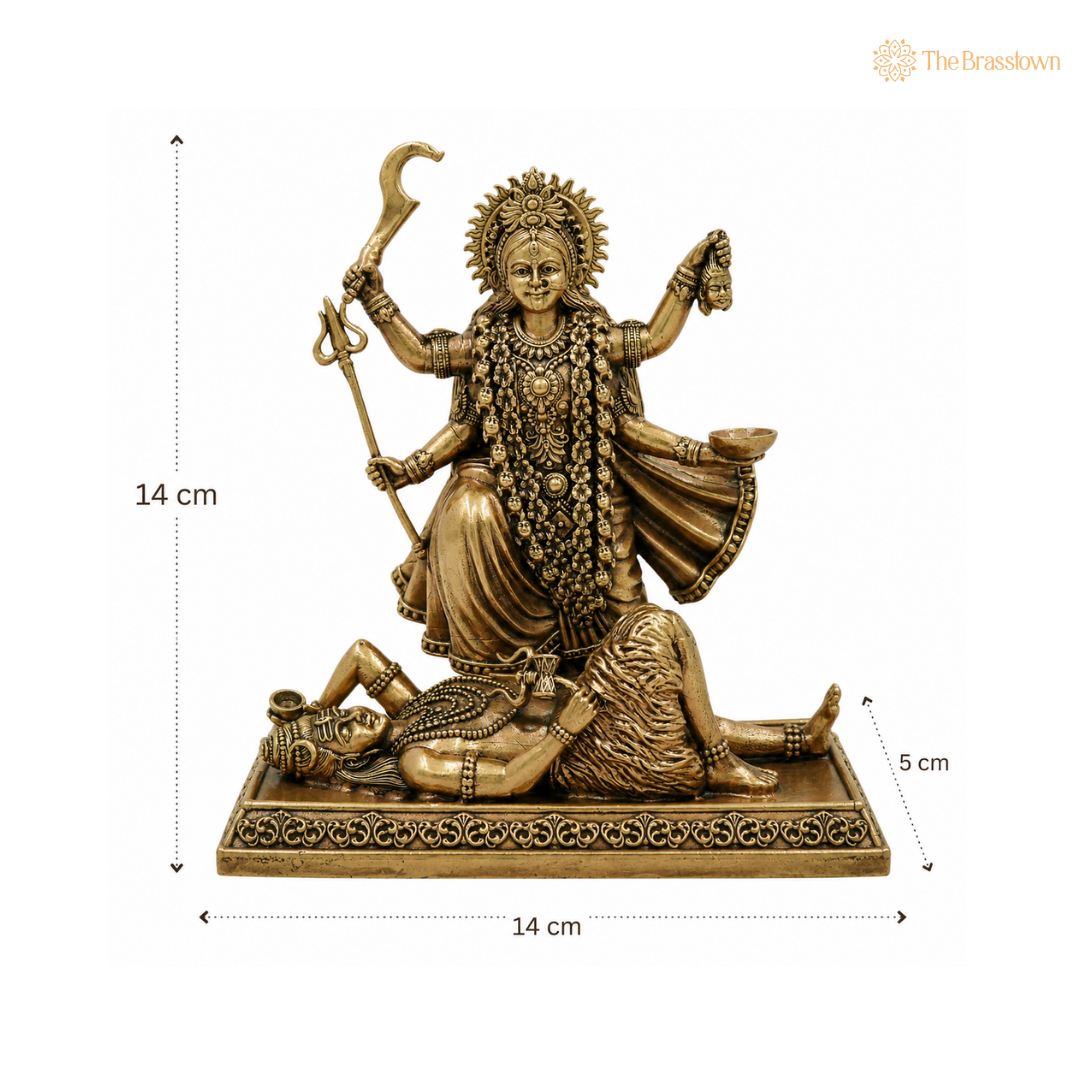 Divine Brass Mahakali Idol – Kali Devi / Kalika / Bhadrakali Murti for Home Mandir &amp; Puja 5.5 Inch
