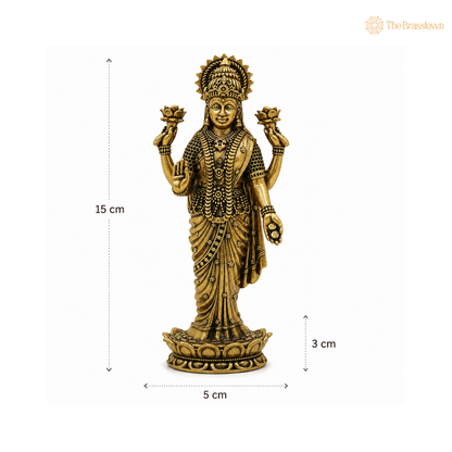 Divine Brass Lakshmi Idol – Maha Lakshmi / Sri Devi / Padmavati / Kamala Murti for Home Puja, Prosperity &amp; Décor 4.5 Inch