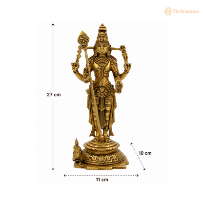 Brass Lord Murugan Idol – Kartikeya / Skanda / Subramanya Statue for Home Temple &amp; Puja 11 Inch