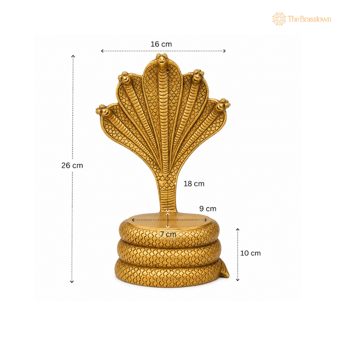 Brass Sheshnag Singhasan with Five Heads – Snake Prabhavali Temple Throne for Idols &amp; Home Mandir 10.5 Inch