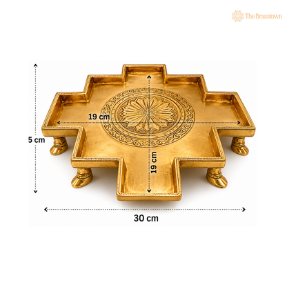 Brass Abhishek Patra / Plate – Ritual Shower Somasutra Peetam for Puja &amp; Home Temple 12 Inch
