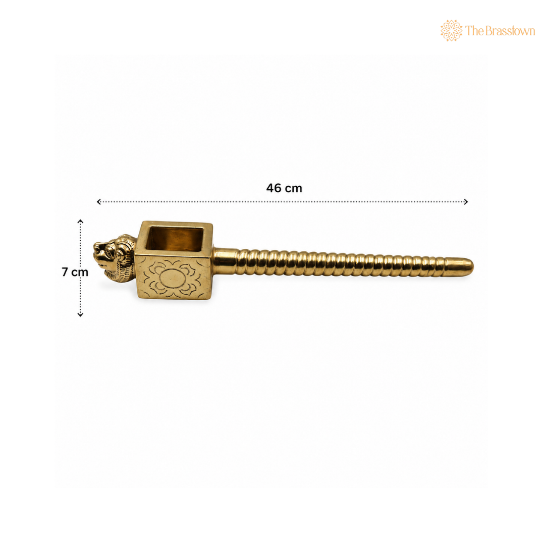 Brass Handcrafted Homa Yajna Spoon with Lion Face – Traditional Achamani Ladle for Havan, Agnihotra &amp; Rituals 3 Inch