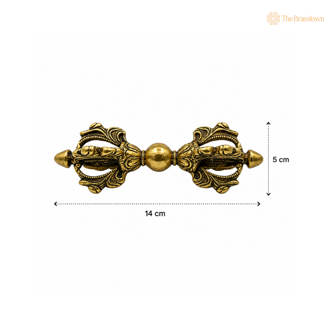 Brass Dorje / Vajra Idol – Tibetan Thunderbolt Scepter for Puja &amp; Spiritual Décor 5.5 Inch