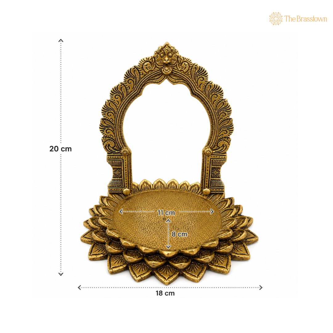 Brass Lotus Singhasan Chowki with Prabhavali – Temple Peetha / Peeta Stand for Deities &amp; Home Mandir 8 Inch