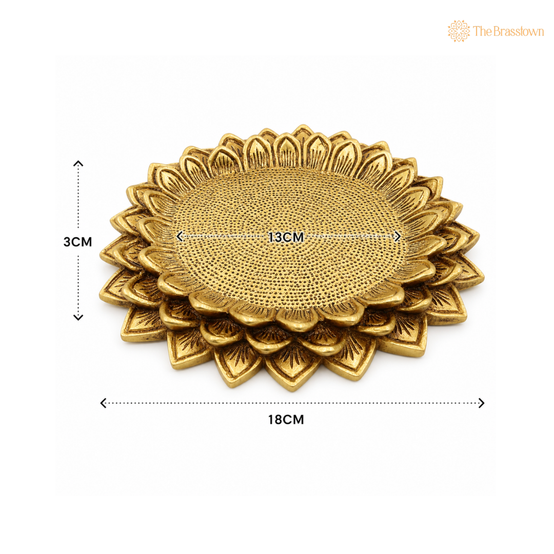 Brass Lotus Shaped Pooja Chowki – Handmade Peetha Stand for Deity Idols &amp; Temple Altar 1 Inch