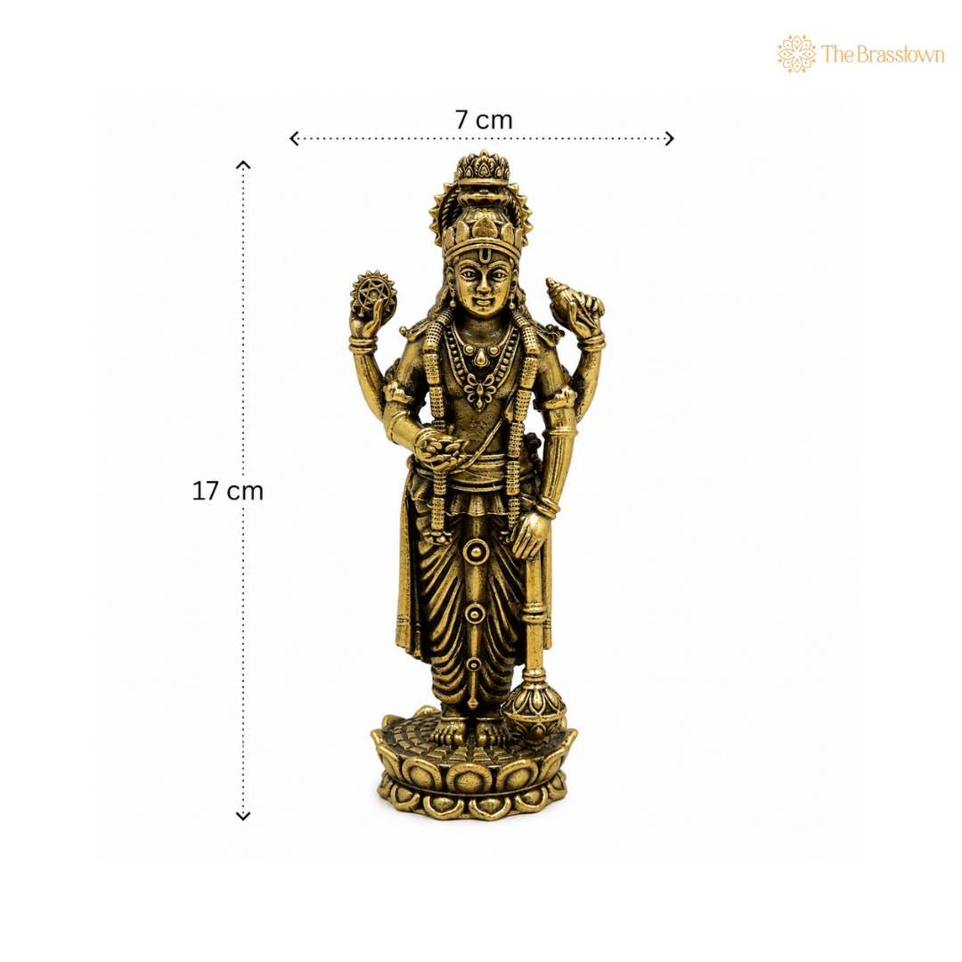 Brass Vishnu Idol – Narayana / Balaji Murti for Home Temple, Puja &amp; Spiritual Decor 6.5 Inch