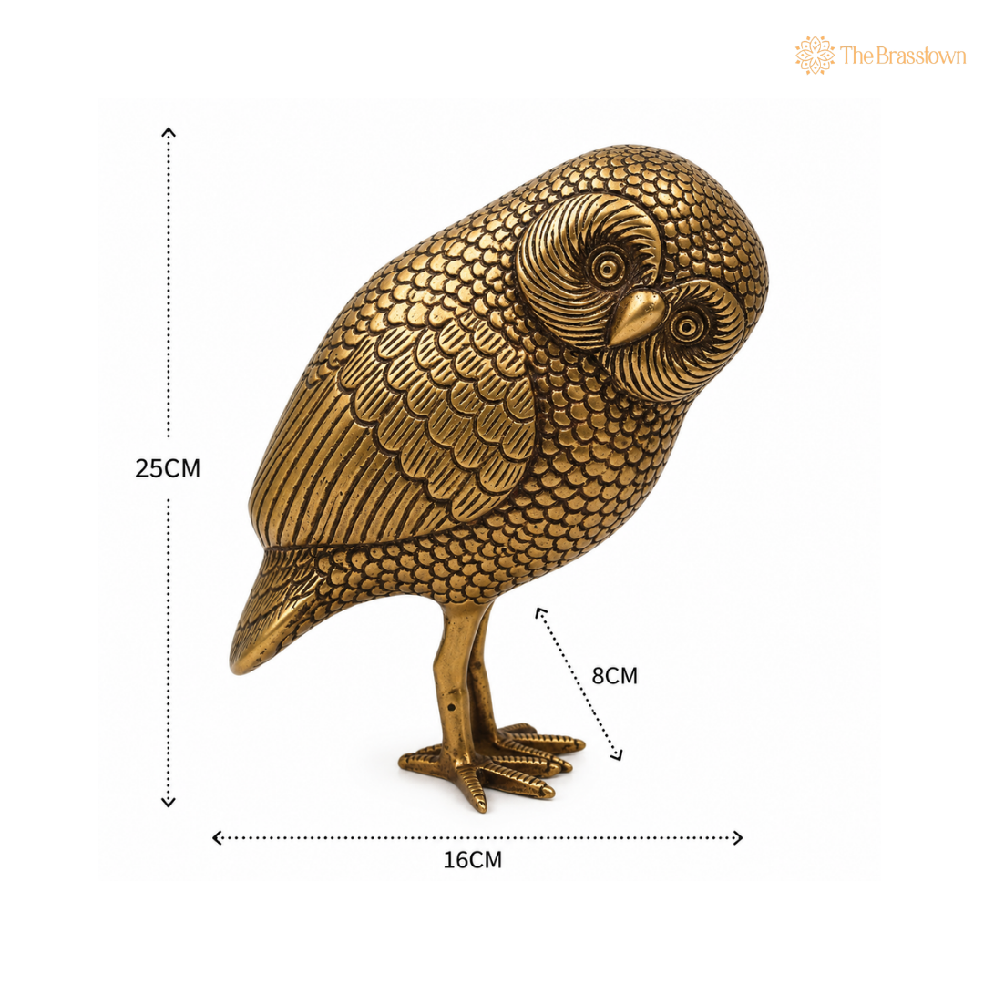 Brass Owl Idol (Ullu Murti) – Decorative Owl Statue for Home Décor &amp; Spiritual Spaces 10 Inch