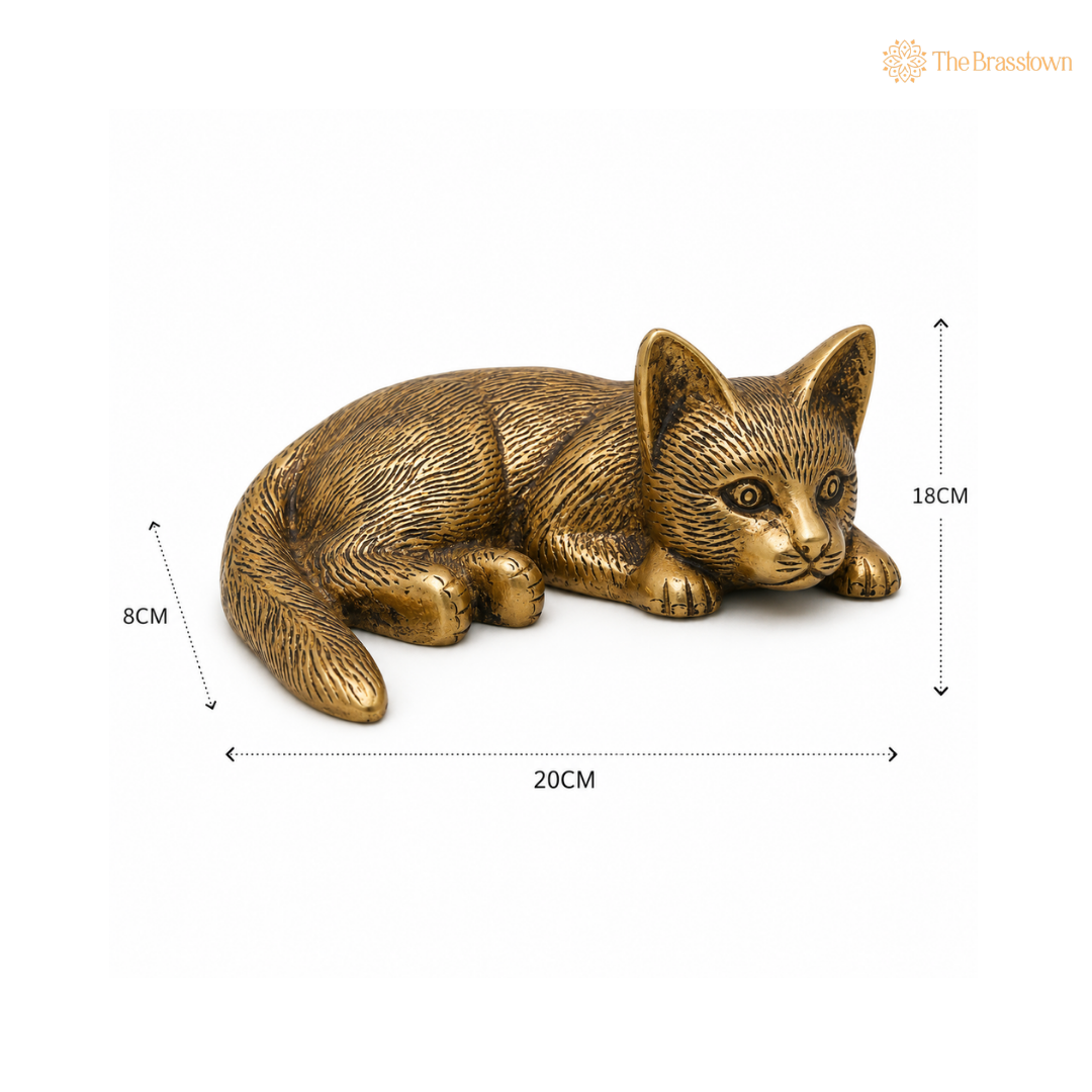 Handcrafted Brass Pital Billi (Cat) Showpiece – Decorative Cat Figurine for Home &amp; Office Décor 8 Inch