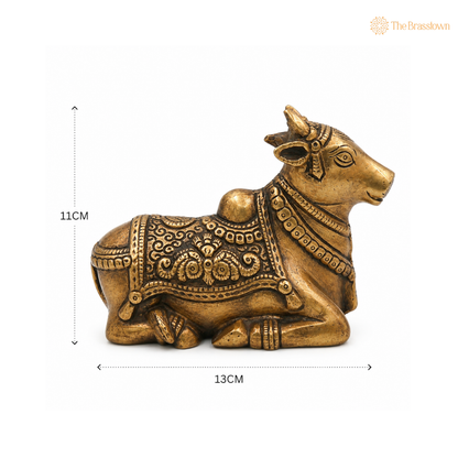 Brass Shiva’s Nandi Sculpture Idol – Sacred Nandi Bull Statue for Puja &amp; Home Mandir Décor 4.5 Inch