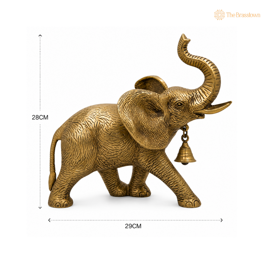 Brass Huge Elephant Idol – Decorative Elephant Statue for Home, Office &amp; Spiritual Décor 11 Inch