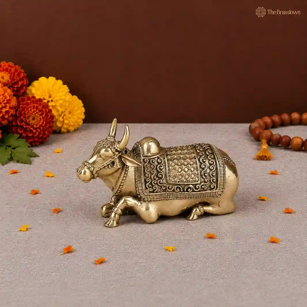 Handcrafted Brass Nandi Statue – Puja &amp; Temple Decor, Divine Bull of Lord Shiva 2 Inch