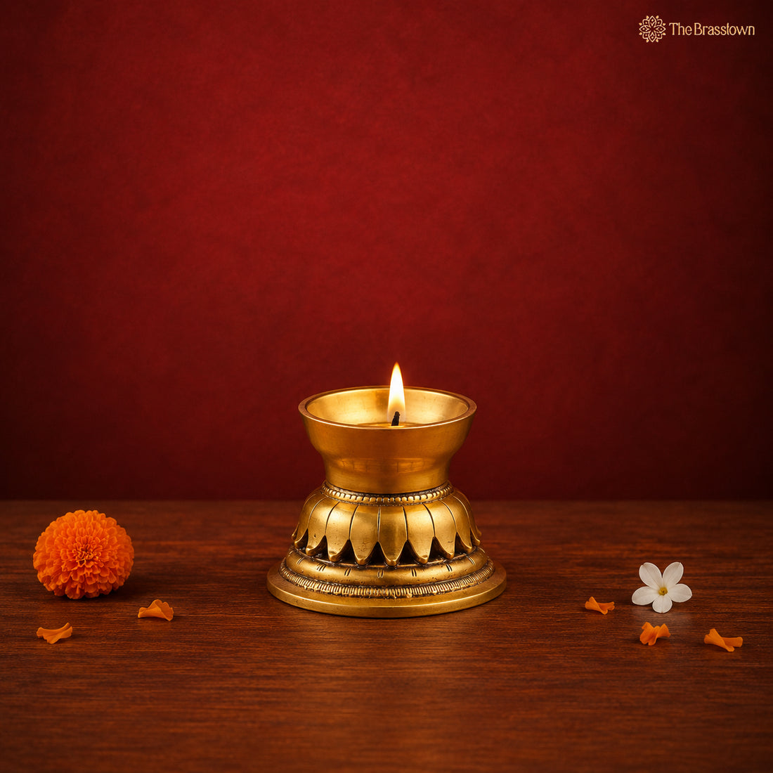 Brass Blooming Lotus Diya – Fine Golden Finish Oil Lamp for Puja &amp; Festive Décor 3 Inch