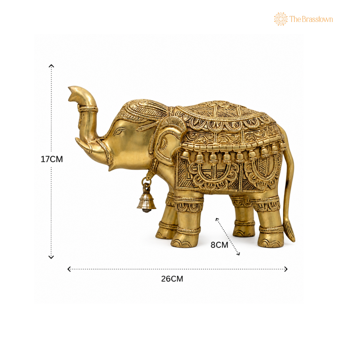 Brass Gaja Elephant Idol – Decorative Elephant Statue for Home, Office &amp; Spiritual Décor 6.5 Inch