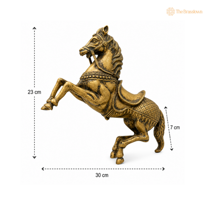 Premium Brass Ghoda Idol – Antique Peetal Ashva (Horse) Statue for Home, Office &amp; Table Décor 9 Inch
