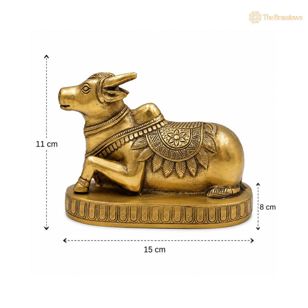 Brass Nandi Bull Idol – Sacred Nandi Bull Statue for Shivling, Puja &amp; Home Mandir Décor 4.5 Inch