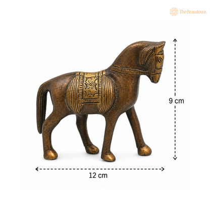Premium Brass Horse Idol – Antique Peetal Ashva (Horse) Statue for Home, Office &amp; Table Décor 3.5 Inch